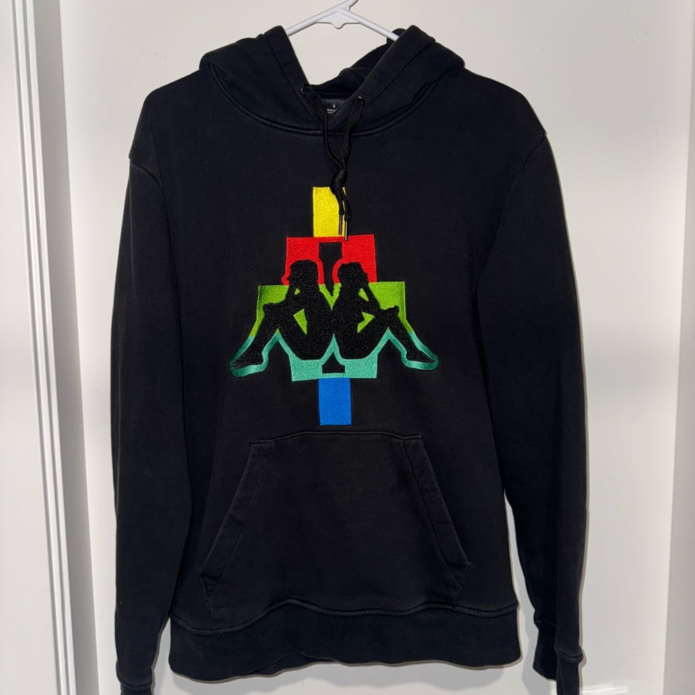 Marcelo Burlon X Kappa Black Hoodie with Colorful Logo
